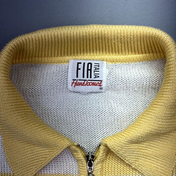 FIA Italia Sweater Women's L Handloomed White & Yellow Striped Full Zip Collared - Picture 2 of 15